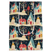 Schattige grillig plezier & feestelijk kerstdorp medium cadeauzakje (Achterkant)