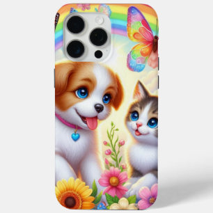 Schattige/grillig puppy/kitten regenboog iPhone 15 pro max hoesje