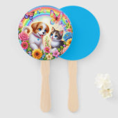 Schattige/grillig puppy/kitten regenboog handwaaier (Voorkant en achterkant)