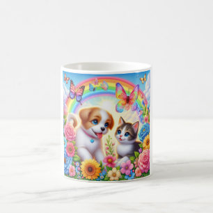 Schattige/grillig puppy/kitten regenboog koffiemok