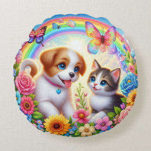 Schattige/grillig puppy/kitten regenboog rond kussen