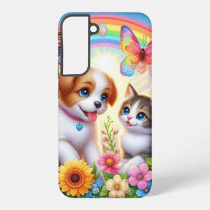 Schattige/grillig puppy/kitten regenboog samsung galaxy hoesje