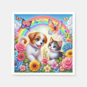 Schattige/grillig puppy/kitten regenboog servet