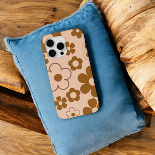 Schattige grillig retro bruin bloemenpatroon iPhone 15 pro max hoesje