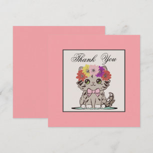 Schattige grillige grijs Kat plat dank u kaart