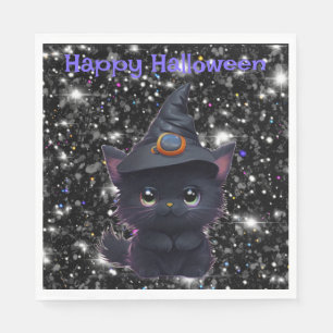Schattige grillige Halloween zwarte kat Servet
