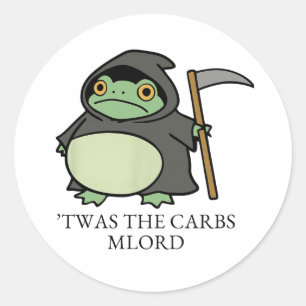 Schattige Grim Reaper Kikker – ’Twas de Koolhydrat Ronde Sticker