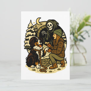 Schattige Grim Reaper Meisje en Hond Griezelig Bos Kaart