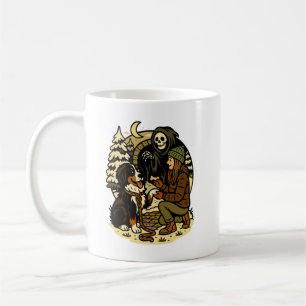 Schattige Grim Reaper Meisje en Hond Griezelig Bos Koffiemok