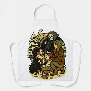 Schattige Grim Reaper-meisje en hond Griezelig bos Schort