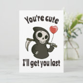 Schattige Grim Reaper met romantisch hart Feestdagenkaart (Staand voorkant)