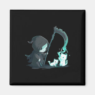 Schattige Grim Reaper Skelet met Cat Ghost Kawaii Magneet