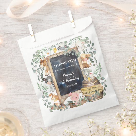 Schattige groen Boerderij Dieren Verjaardag Baby s Bedankzakje (Geknipt)