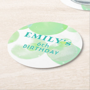 Schattige Groen en Blauw Bubbels Verjaardagsfeest Ronde Kartonnen Onderzetter