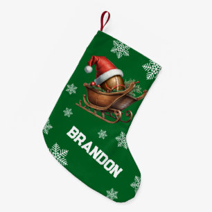 Schattige Groen Football Santa Sleigh Naam Kleine Kerstsok