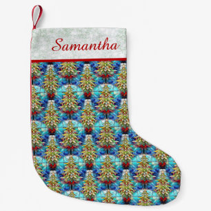 Schattige groen glitter Glas in lood Xmas boompatr Kleine Kerstsok