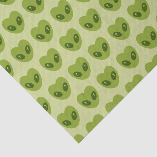 Schattige groen hartvormig buitenaards hoofdpatroo tissuepapier (Detail)