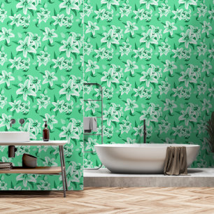 Schattige groen lelie bloempatroon behang