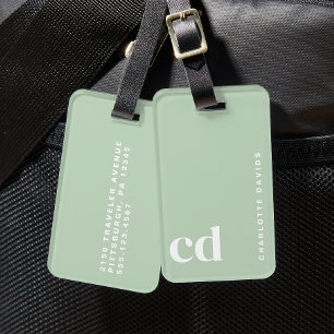 Schattige groen monogram bagagelabel