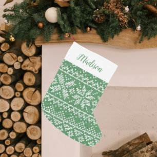 Schattige groen Nordic Snowflake Sweater Pattern Kleine Kerstsok