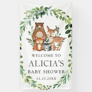 Schattige groen Woodland Animal Baby shower Achter Spandoek