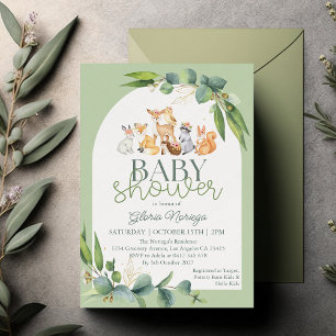 Schattige groen Woodland Animals Baby shower Kaart