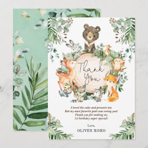 Schattige groen Woodland Forest Animals Verjaardag Bedankkaart