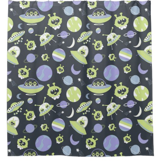 Schattige groene Aliens Space verzendt UFO-Kindere Douchegordijn (Voorkant)