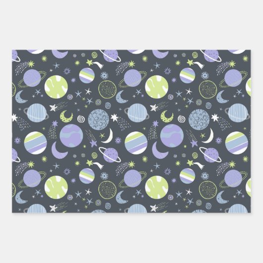 Schattige groene Aliens Space verzendt UFO-Kindere Inpakpapier Vel (Voorkant 3)