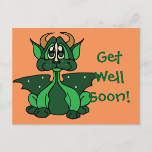 Schattige groene Baby Dragon Get Well Soon Briefka Briefkaart