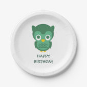 Schattige Groene Baby Uil-Happy Birthday Papieren Bordje (Voorkant)