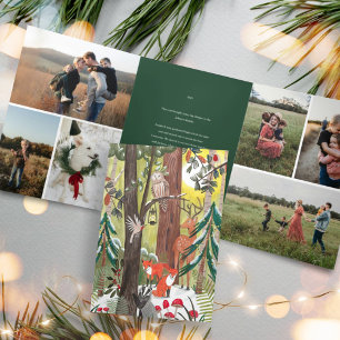 Schattige groene bosdieren familie foto kerstmis drieluik uitnodiging