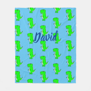 Schattige Groene Dino T-Rex Op Blauwe Achtergrond Fleece Deken