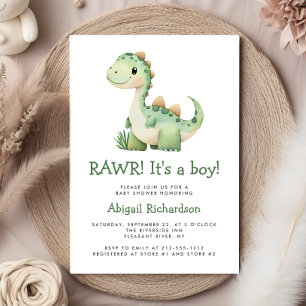 Schattige Groene Dinosaur Boy Baby Shower Kaart