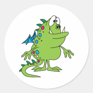 schattige groene draak monsterschepsel ronde sticker