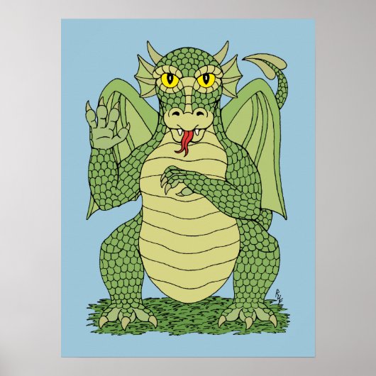 Schattige Groene Draak Poster (Voorkant)