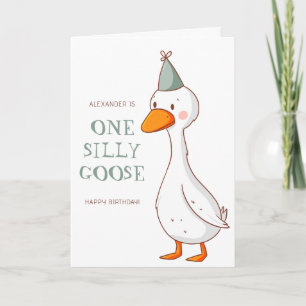 Schattige Groene Eend Dwaasachtige Gans Eerste Ver Kaart