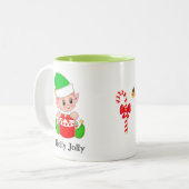 Schattige groene elf kerstcadeau tweekleurige koffiemok (Voorkant links)