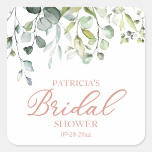Schattige groene eucalyptus waterverf bruiloftsbor vierkante sticker