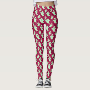 Schattige Groene Geesten op Rode Geruite Ondergron Leggings