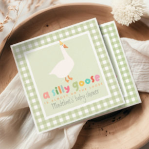 Schattige Groene Gingham Neutrale Dwaze Gans Baby  Servet