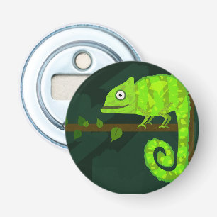 Schattige Groene Kameleon Illustratie Tropisch Rep Button Flesopener
