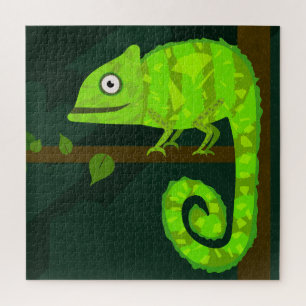 Schattige Groene Kameleon Illustratie Tropisch Rep Legpuzzel