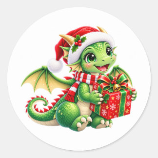Schattige Groene Kerst Draak Sticker