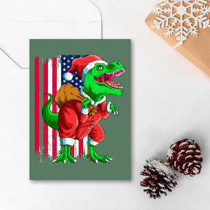 Schattige Groene Kerstman Santa TRex Tyrannosaurus Feestdagenkaart