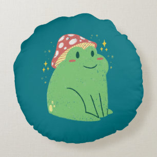 Schattige Groene Kikker met Paddenstoelen Hoed Rond Kussen
