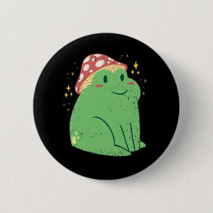 Schattige Groene Kikker met Paddenstoelen Hoed Ronde Button 5,7 Cm
