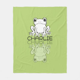 Schattige Groene Kikker Reflectie Doodle Aangepast Fleece Deken