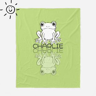 Schattige Groene Kikker Reflectie Doodle Aangepast Fleece Deken