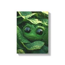 Schattige Groene Kikker Verborgen in Dauwachtige B